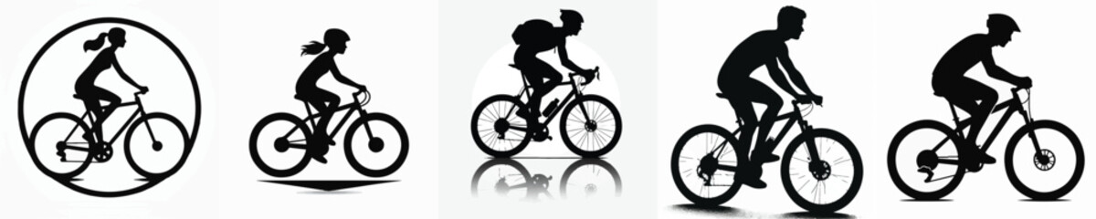 Fototapeta premium Vector silhouette of person riding bicycle