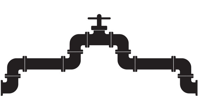 Pipe system icon with a valve and multiple connected elbows and straight sections on a white background.