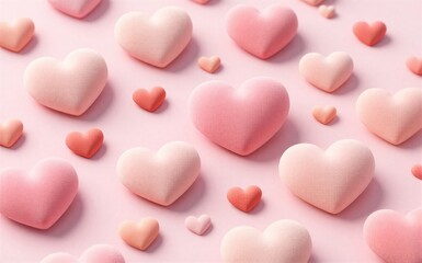 Obraz premium Soft pink hearts scattered across a gentle pastel background evoking