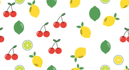 Obraz premium Vibrant illustration of lemons, limes, and cherries on white background