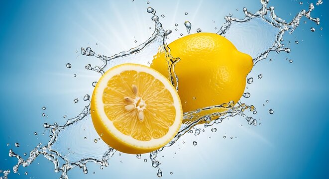 A refreshing image of lemons splashing in clear water