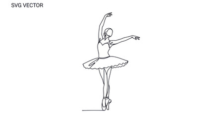 Elegant Ballerina Dancer in Tutu Performing Ballet, Minimalist Line Art © meja