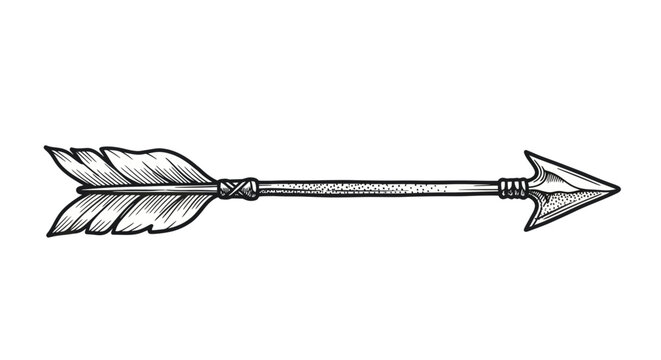Vintage Arrow Illustration, Feathered Shaft, Pointed Head, Grunge Style, Isolated