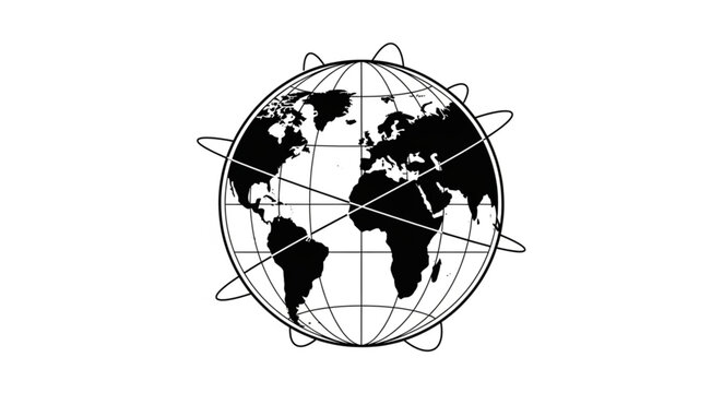 Stylized Globe with Orbiting Lines Representing Global Connectivity.