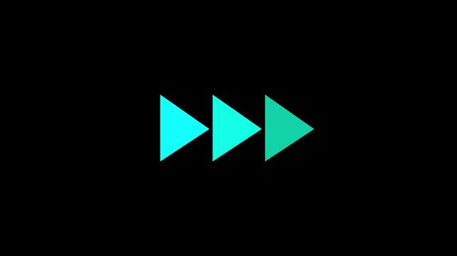 Fast Forward Icon Animation Teal Arrows on Black Background This video displays three blue icons