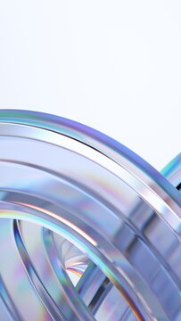 Abstract curved glass shapes, vertical 3d render