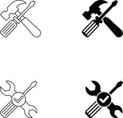Fototapeta premium Minimalist Crossed Tools Icon Set — Line and Solid Repair Symbols
