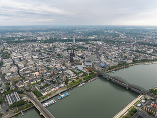 Obraz premium Panorama View of Cologne City in Germany. Drone, 4k