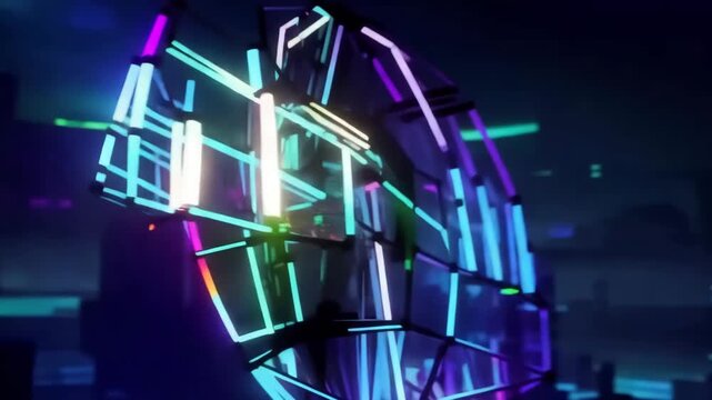 Mesmerizing 3D wireframe sphere with holographic glitch effects and rainbow color shifts featuring a bold "G1" logo in a vibrant cyberpunk aesthetic.