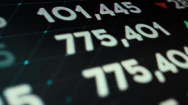 Finance monitor showcases real-time stock market fluctuations, updating instantly to inform investor decisions. Dynamic quote data on stocks, currencies, indices reflects fast-paced world of trading
