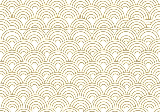 Gold scalloped pattern on white, Japanese wave motif