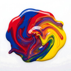 Obraz premium Abstract mixing of primary colors in glossy paint puddle