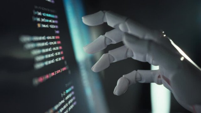 Under software guidance, a robotic arm precision-crafts code, embodying automation and artificial intelligence. This harmonious blend of technology and programming streamlines the development process