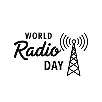 World radio day logo with radio tower and text on vector