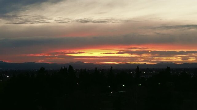 Sunset over the mountains in the suburbs of Los Angeles 
