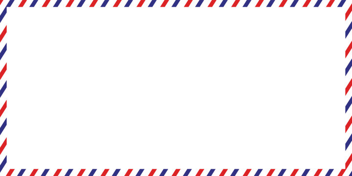 Airmail Envelope frame images with strips. International vintage letter border. Retro air mail postcard with blue and red stripes.  Empty classic postal frame. Vector illustration