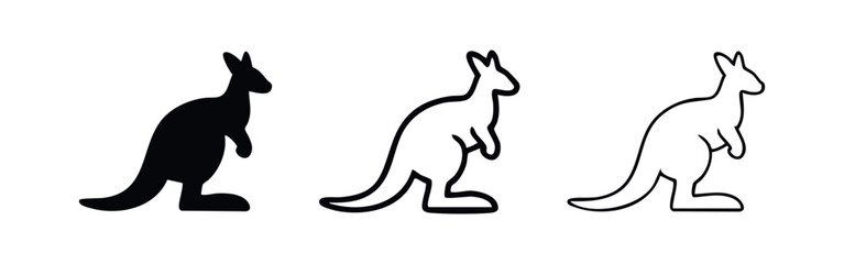 Kangaroo profile icon set in solid, outline, and line art styles, representing Australian wildlife © liubomir118809