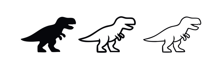 Walking Tyrannosaurus Rex (T-Rex) dinosaur icons set. Prehistoric creature, fossil, and ancient animal collection. © liubomir118809