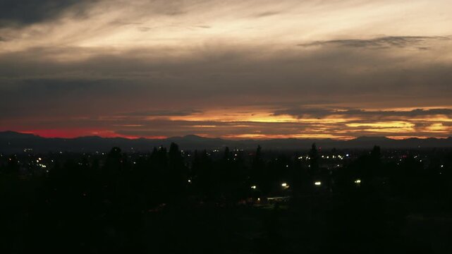 Sunset over the mountains in the suburbs of Los Angeles 