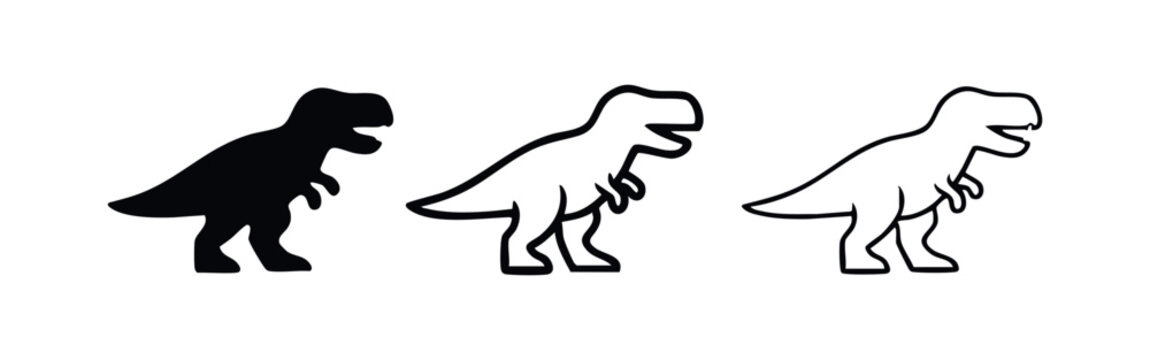 Walking Tyrannosaurus Rex (T-Rex) dinosaur icons set. Prehistoric creature, fossil, and ancient animal collection.