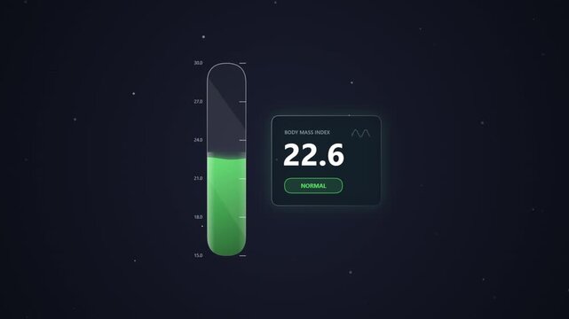 Futuristic Glassmorphic Liquid Fill Body Mass Index Gauge Animation with Floating UI