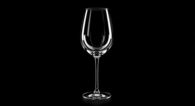 A clear empty wine glass with a long stem and base against a dark background, perfect for advertising and product showcases