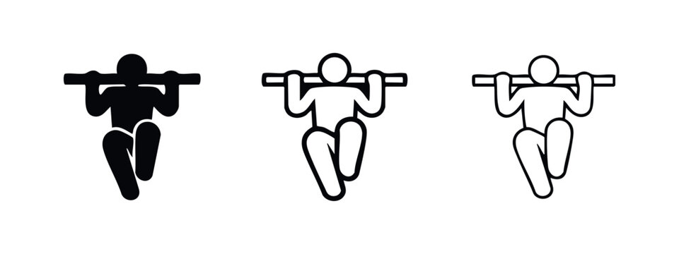 Person Doing Pull-up Exercise Vector Icon Set. Fitness and Workout Symbol.