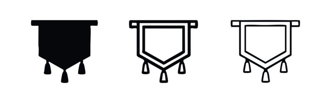 Medieval Banner or Pennant Vector Icon Set with Tassels. Heraldry Symbol.