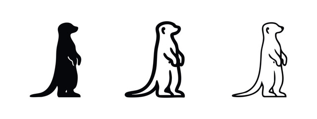 Obraz premium Alert Meerkat Icon Collection - Savannah Animal Silhouette and Outline Vector