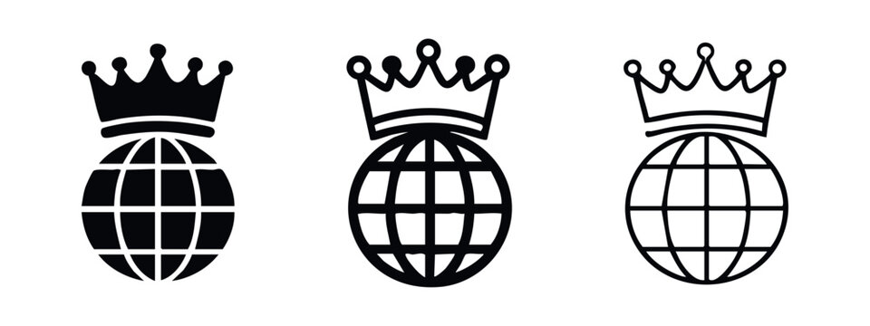 Global leadership and royalty icon set. World crown symbol illustration for international power.