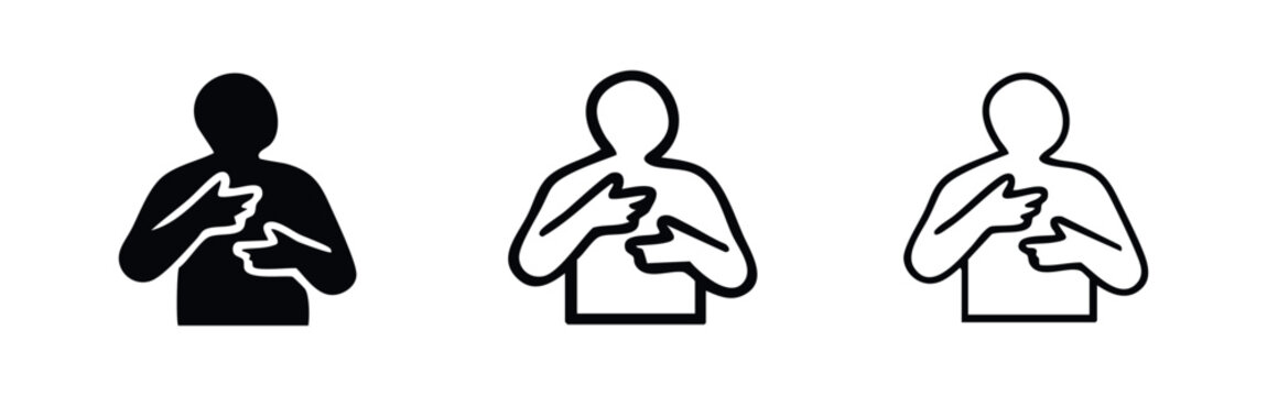 Person Gesturing to Self Icon Set, Me, Myself, and Ego Symbol