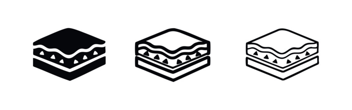 Layered Square Dessert with Wavy Frosting and Toppings Icon Set
