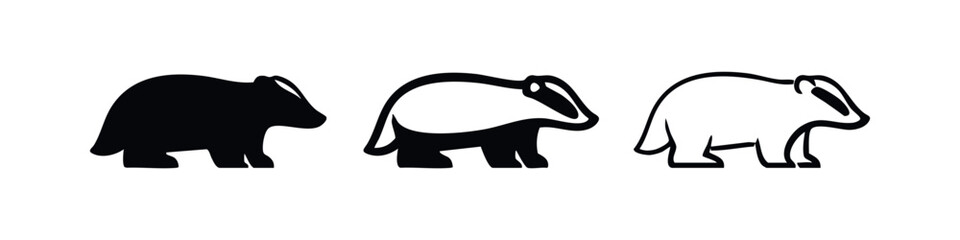 Obraz premium Stylized Badger Animal Icons Collection - Forest Mammal Vector Graphic Set
