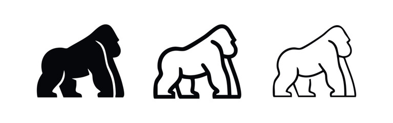 Obraz premium Gorilla symbol set. Black silhouette, bold and thin line art for a minimalist primate illustration.
