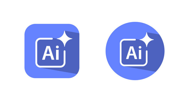 Ai technology icon with long shadow. Artificial intelligence symbol. Smart assistant sign