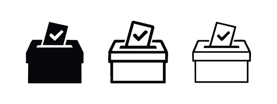 Ballot Box with Checkmark Icon Set. Election Vote and Democracy Symbols.