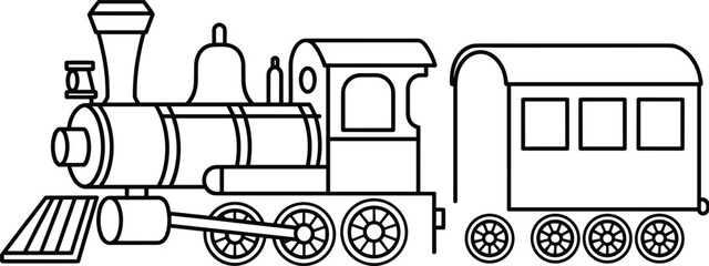 Vintage steam train locomotive vector illustration line art railway engine transport retro rail carriage isolated classic transportation design icon © Jannatun