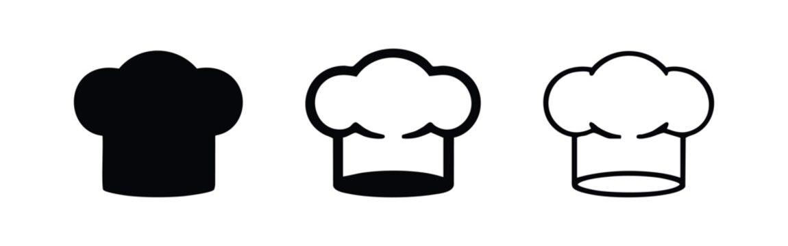 Chef hat vector icon set. Professional kitchen and culinary headwear symbol.