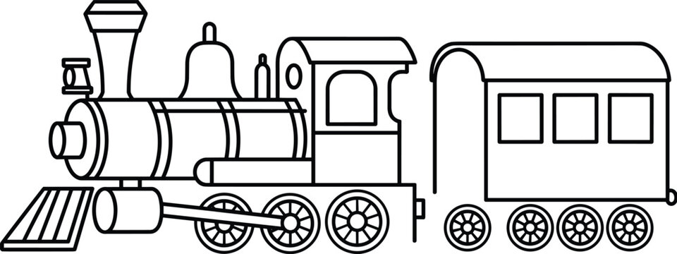 Vintage steam train locomotive vector illustration line art railway engine transport retro rail carriage isolated classic transportation design icon