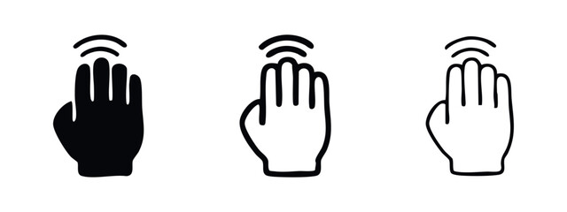 Obraz premium Four Finger Tap or Wave Gesture Icons Set. Hand Interaction Symbol Vector Illustration
