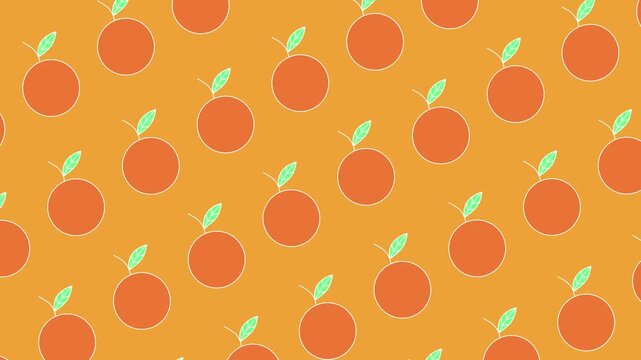 Seamless orange fruit pattern on bright orange background animation. Minimalist citrus repeat wallpaper for juice and beverage video screen banner. Fresh fruit backdrop design for a healthy lifestyle.
