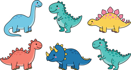 Cute Cartoon Dinosaur Characters Set Baby Dino Collection Colorful Kids Illustration © Sariful