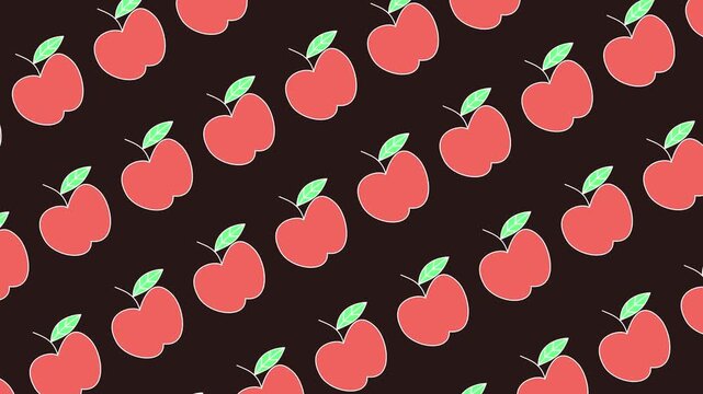 Seamless red apple pattern on an abstract background animation. Minimalist fruit repeat wallpaper for a healthy food screen banner. Seamless looping of fresh fruit with a red apple cartoon.