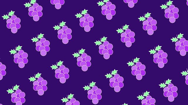 Seamless purple grape pattern for juice screen wallpaper. Minimalist fresh fruit with a flat design grape bunch cartoon for organic food in a background animation. 