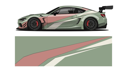 Fototapeta premium Side view of a high-performance sports racecar on a track and road.