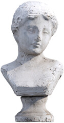 Obraz premium Classical Female Bust Sculpture in White Plaster Isolated, Transparent Background, Antique Style Statue