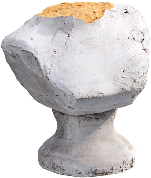 Broken Classical Female Bust Sculpture in White Plaster Isolated, Transparent Background, Damaged Antique Statue