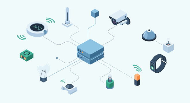 Smart Home Devices Connected to Central Hub Concept.