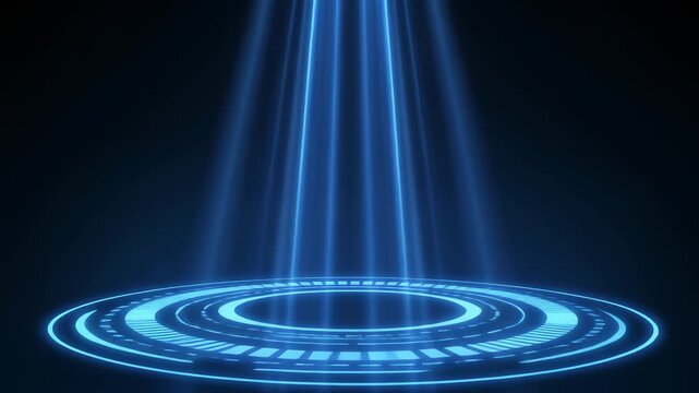 Futuristic blue glowing portal with concentric rings and ascending light , Glowing blue tech grid with circular motion, Futuristic digital dashboard and innovation system design.