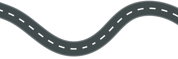 Fototapeta premium Perspective view of road going far away. Empty highway with marking stretching into distance. Travelling, trip, forward movement, future concept. Vector flat illustration.